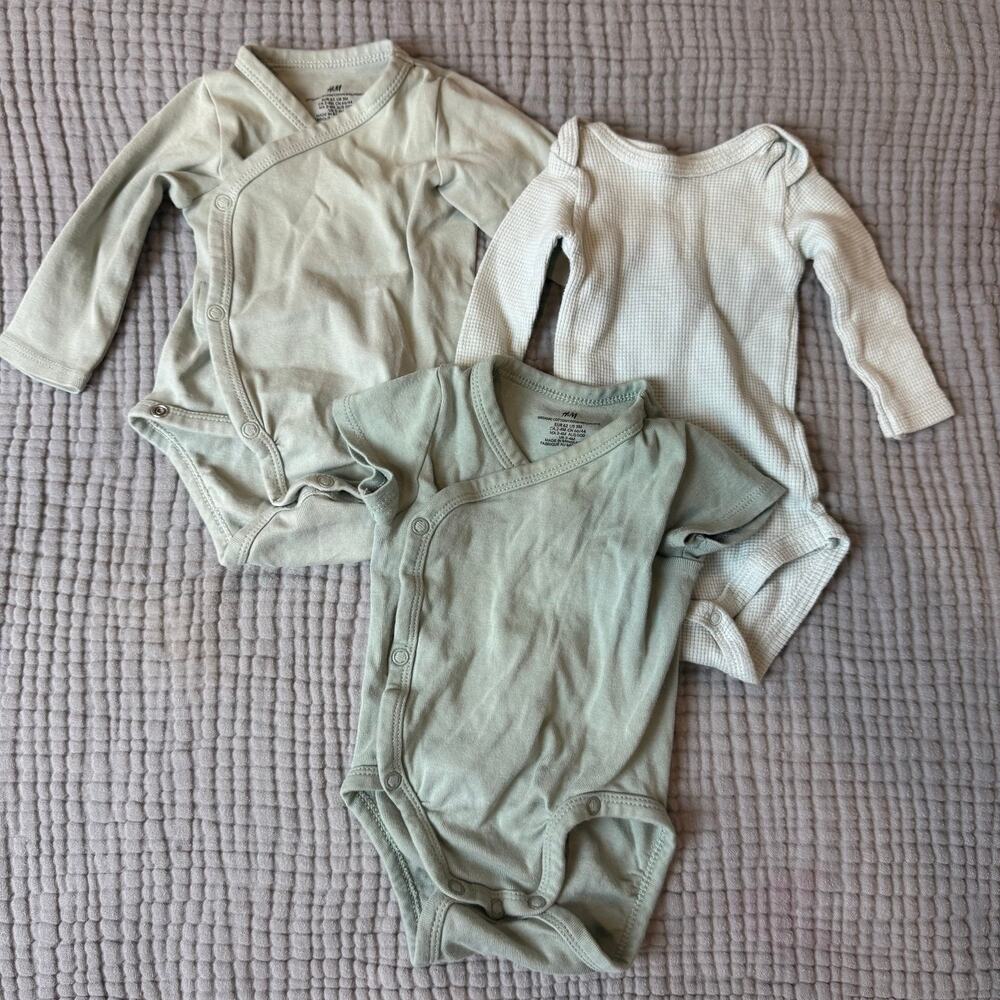 Lot of 3 Mint Green Onesies Bodysuits Shirts 3 Months 0-3 H&M Baby Boy Girl